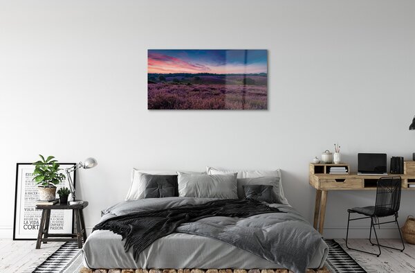 Quadro in vetro Campo di heather 100x50 cm 2 appendini