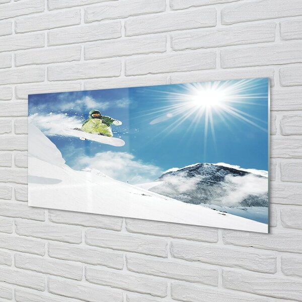 Quadro in vetro Snow board uomo di montagna 100x50 cm 2 appendini