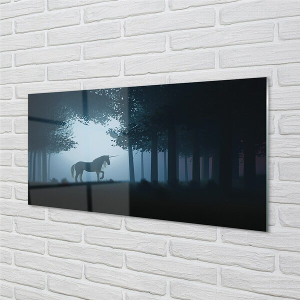 Quadro vetro Unicorno notturno della foresta 100x50 cm 2 appendini