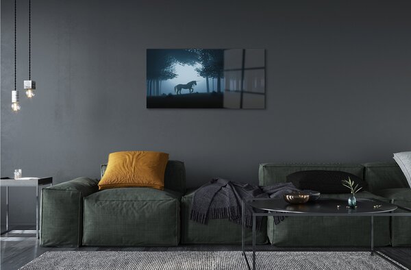 Quadro vetro Unicorno notturno della foresta 100x50 cm 2 appendini