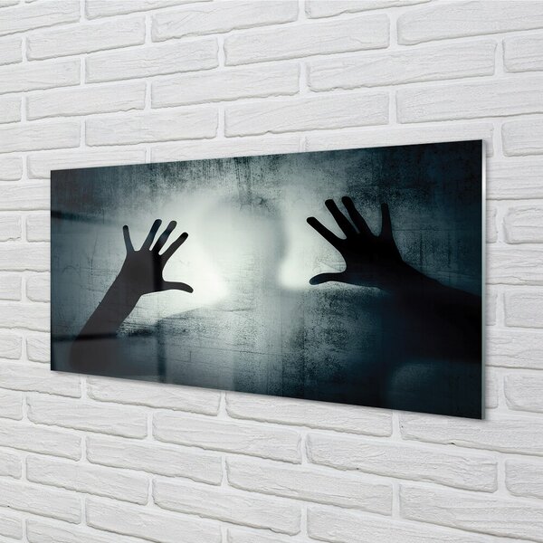 Quadro su vetro Mani d'ombra e testa di figura 100x50 cm 2 appendini