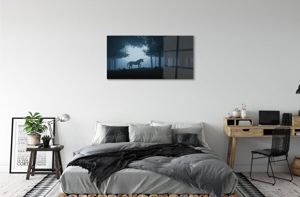Quadro vetro Unicorno notturno della foresta 100x50 cm 2 appendini