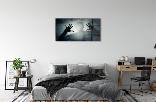 Quadro su vetro Mani d'ombra e testa di figura 100x50 cm 2 appendini