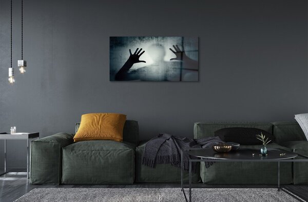 Quadro su vetro Mani d'ombra e testa di figura 100x50 cm 2 appendini