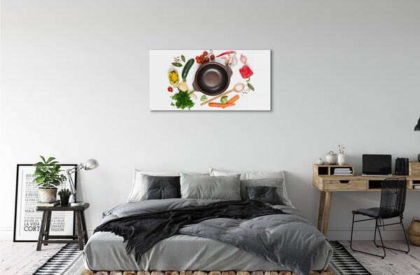 Quadro di vetro Cucchiaio pomodori prezzemolo 100x50 cm 2 appendini