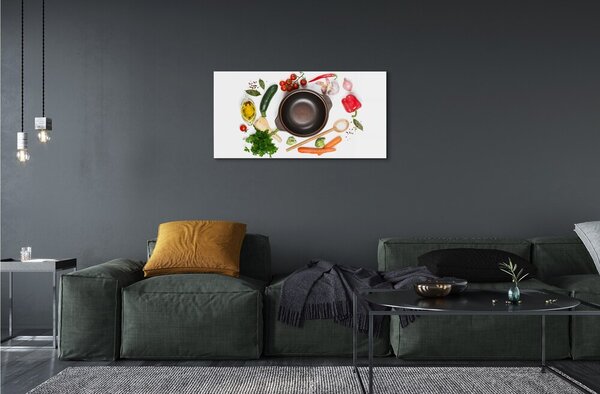 Quadro di vetro Cucchiaio pomodori prezzemolo 100x50 cm 2 appendini