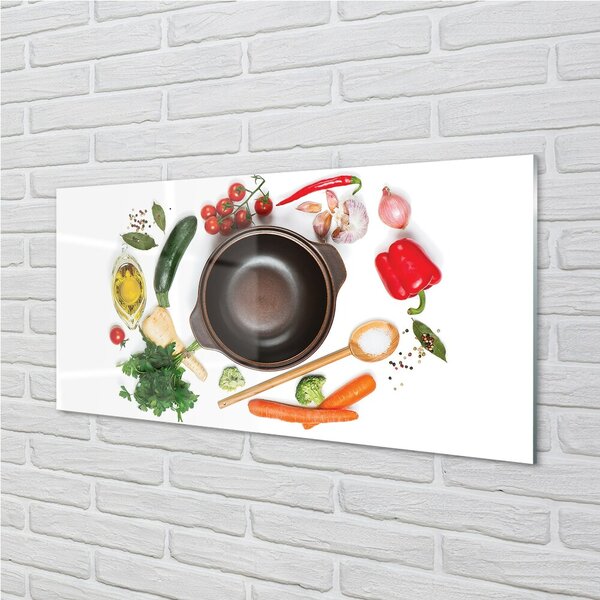Quadro di vetro Cucchiaio pomodori prezzemolo 100x50 cm 2 appendini
