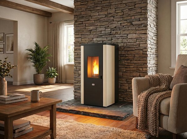 Queen Stufa a Pellet Ventilata 7 kW Capacit Serbatoio 15 Kg Volume Riscaldabile 168 m3 colore Bianco - EVO 7.0