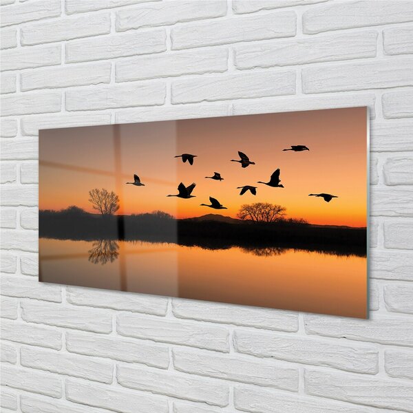 Quadro in vetro Uccelli volanti al tramonto 100x50 cm 2 appendini