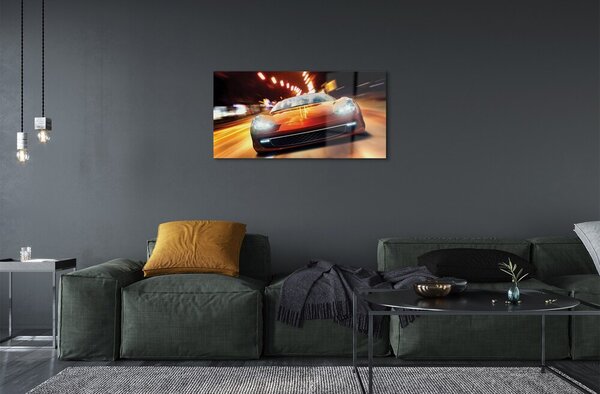 Quadro vetro Auto sportive luci della città 100x50 cm 2 appendini