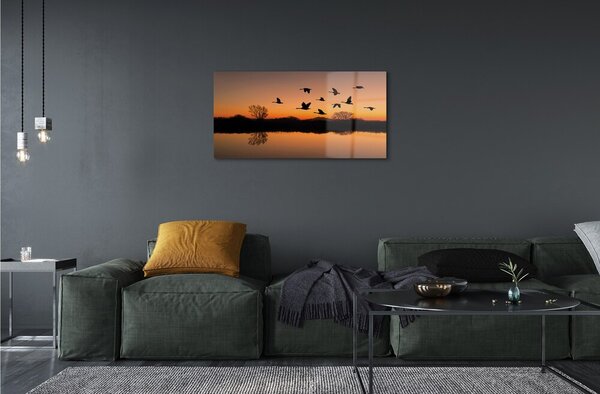 Quadro in vetro Uccelli volanti al tramonto 100x50 cm 2 appendini