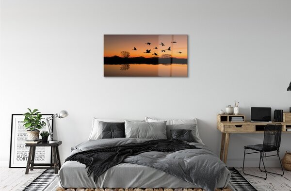 Quadro in vetro Uccelli volanti al tramonto 100x50 cm 2 appendini