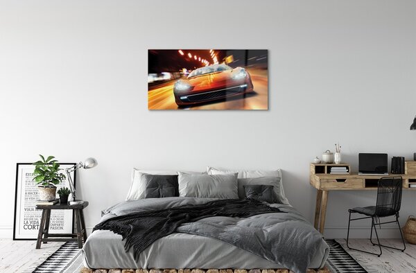 Quadro vetro Auto sportive luci della città 100x50 cm 2 appendini