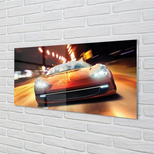 Quadro vetro Auto sportive luci della città 100x50 cm 2 appendini