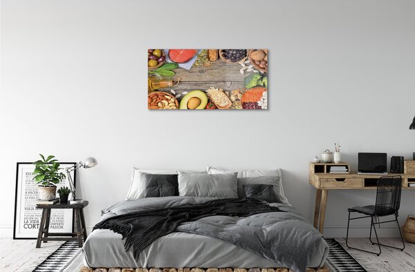 Quadro su vetro Fagioli broccoli avocado noci 100x50 cm 2 appendini