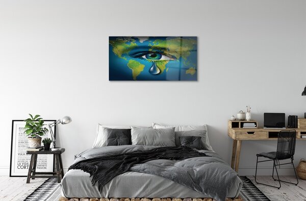 Quadro in vetro Lacrima dell'occhio della mappa 100x50 cm 2 appendini