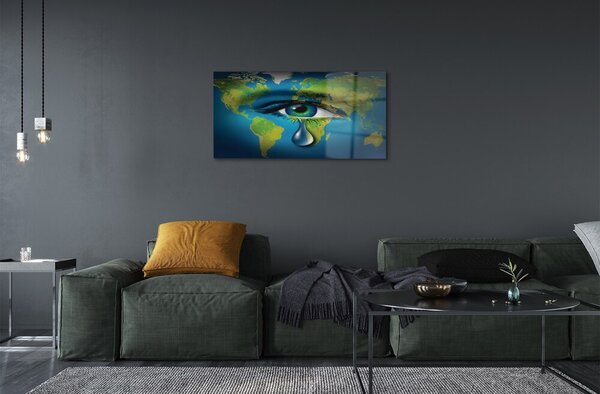 Quadro in vetro Lacrima dell'occhio della mappa 100x50 cm 2 appendini