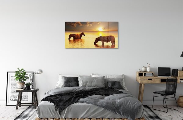 Quadro in vetro Tramonto sull'acqua di zebra 100x50 cm 2 appendini