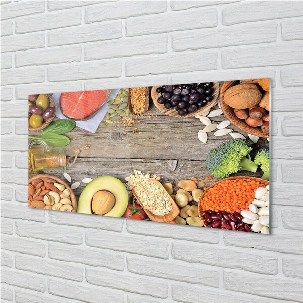 Quadro su vetro Fagioli broccoli avocado noci 100x50 cm 2 appendini