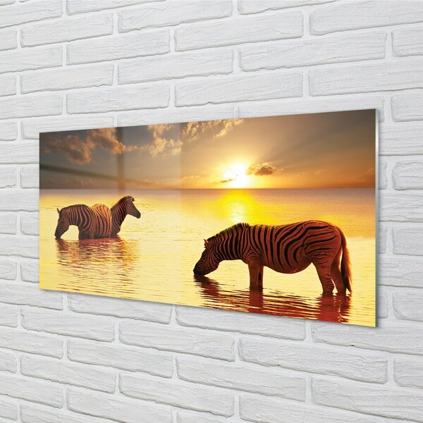 Quadro in vetro Tramonto sull'acqua di zebra 100x50 cm 2 appendini