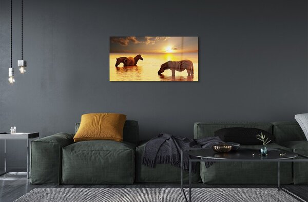 Quadro in vetro Tramonto sull'acqua di zebra 100x50 cm 2 appendini