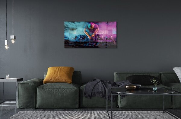 Quadro su vetro Console per dj con luci colorate 100x50 cm 2 appendini