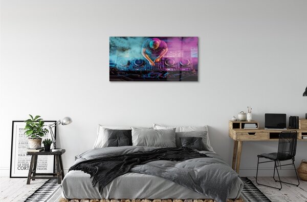 Quadro su vetro Console per dj con luci colorate 100x50 cm 2 appendini