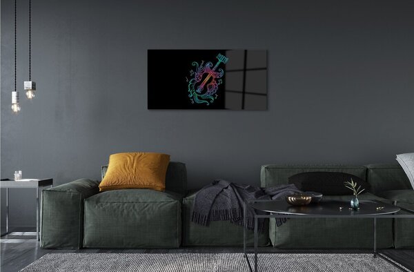 Quadro su vetro Spartiti colorati per chitarra 100x50 cm 2 appendini