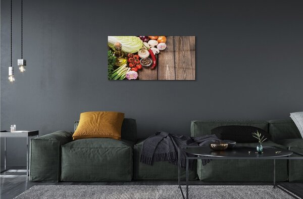 Quadro in vetro Olio pepe cipolla aglio 100x50 cm 2 appendini