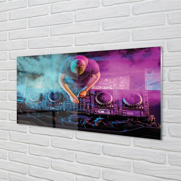 Quadro su vetro Console per dj con luci colorate 100x50 cm 2 appendini