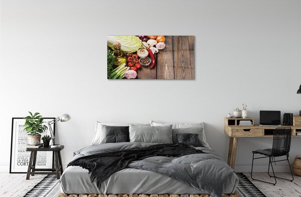 Quadro in vetro Olio pepe cipolla aglio 100x50 cm 2 appendini