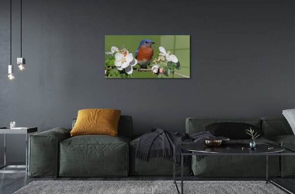Quadro su vetro Pappagallo colorato di fiori 100x50 cm 2 appendini