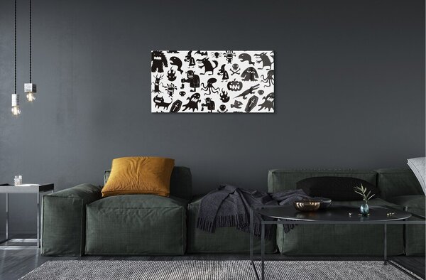 Quadro di vetro Sfondo bianco creature nere 100x50 cm 2 appendini