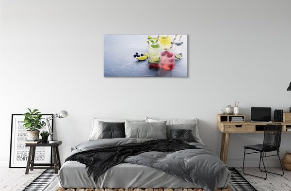 Quadro vetro Cocktail di lamponi, lime e limone 100x50 cm 2 appendini