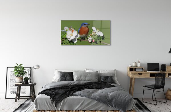 Quadro su vetro Pappagallo colorato di fiori 100x50 cm 2 appendini