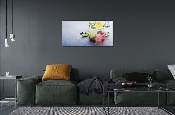 Quadro vetro Cocktail di lamponi, lime e limone 100x50 cm 2 appendini