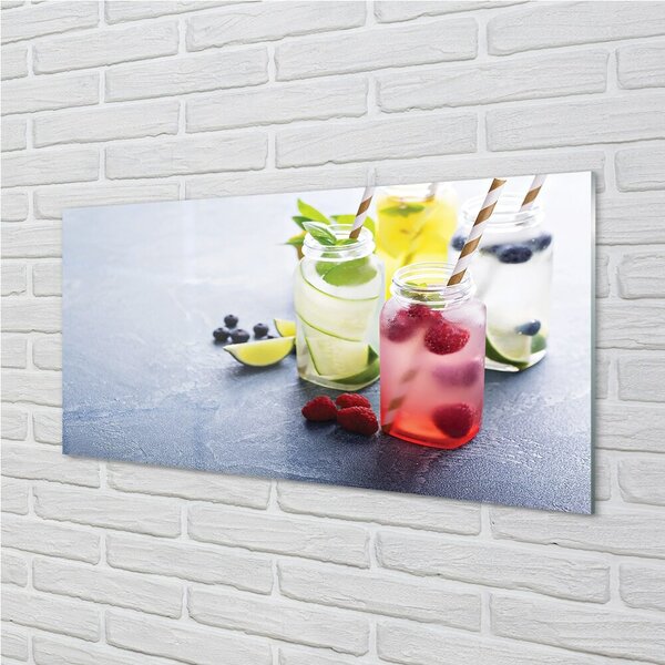 Quadro vetro Cocktail di lamponi, lime e limone 100x50 cm 2 appendini