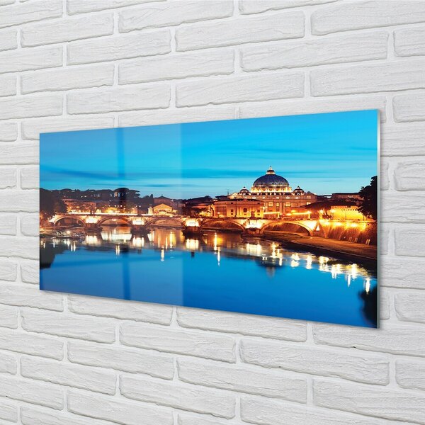 Quadro in vetro Ponti del fiume roma al tramonto 100x50 cm 2 appendini