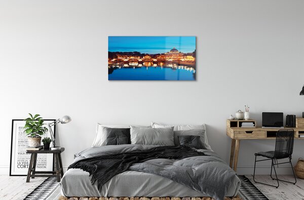 Quadro in vetro Ponti del fiume roma al tramonto 100x50 cm 2 appendini
