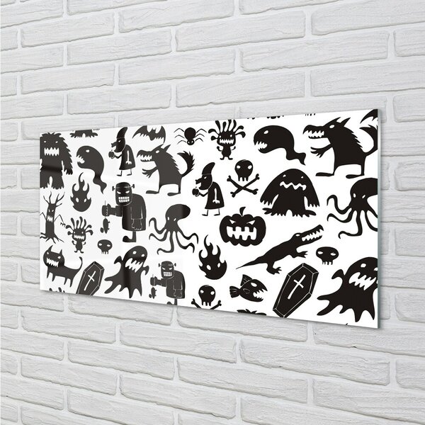 Quadro di vetro Sfondo bianco creature nere 100x50 cm 2 appendini