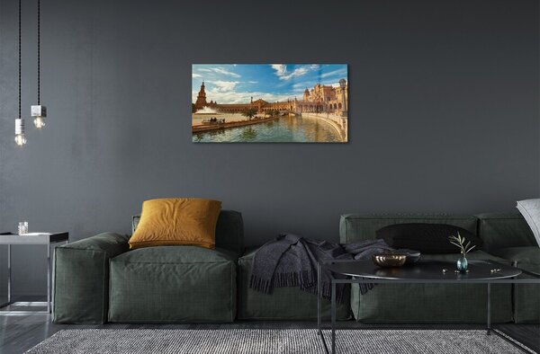 Quadro vetro Spagna architettura del vecchio mercato 100x50 cm 2 appendini