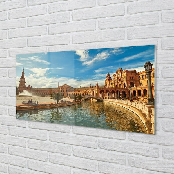 Quadro vetro Spagna architettura del vecchio mercato 100x50 cm 2 appendini