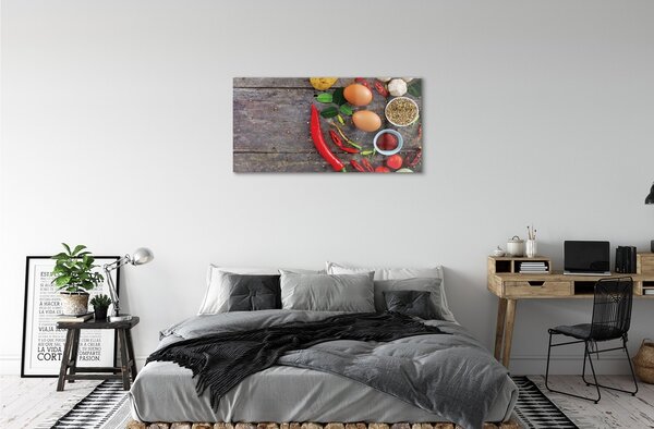 Quadro in vetro Foglie d'uovo alla paprica 100x50 cm 2 appendini