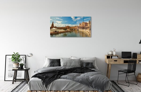 Quadro vetro Spagna architettura del vecchio mercato 100x50 cm 2 appendini