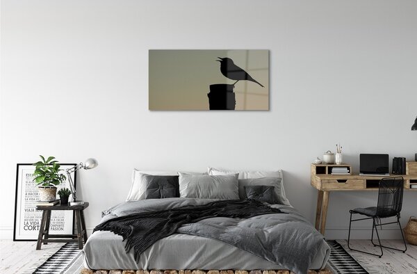 Quadro vetro Uccello nero 100x50 cm 2 appendini