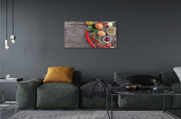 Quadro in vetro Foglie d'uovo alla paprica 100x50 cm 2 appendini