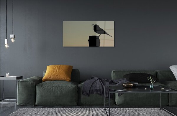 Quadro vetro Uccello nero 100x50 cm 2 appendini