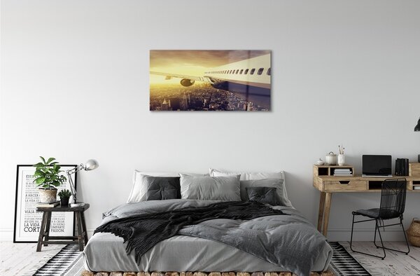 Quadro su vetro Città dell'aereo ovest 100x50 cm 2 appendini