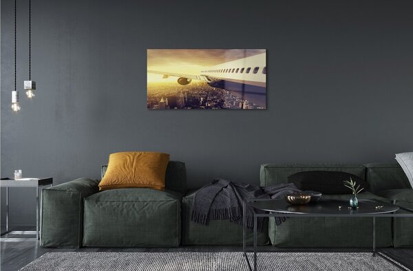 Quadro su vetro Città dell'aereo ovest 100x50 cm 2 appendini