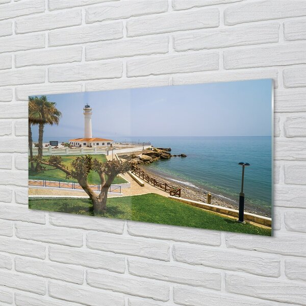 Quadro su vetro Faro della costa spagnola 100x50 cm 2 appendini